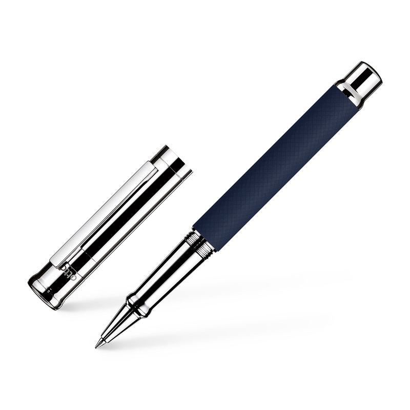 Otto Hutt Deign04 Rollerball Pen- Matte Blue with Guilloche & Platinum