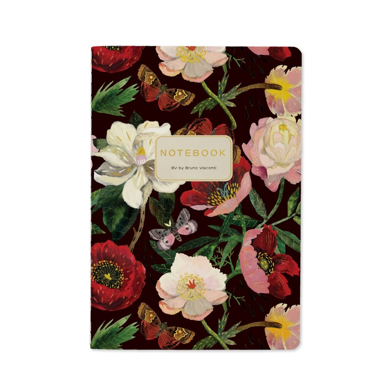 A5 Notebook – Peonies on Black