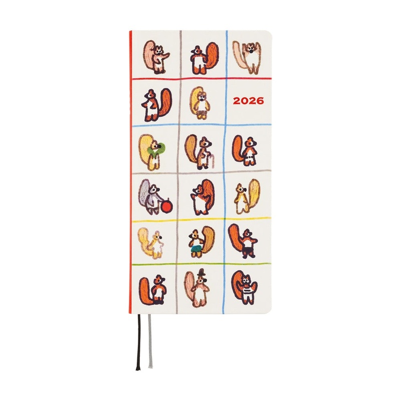 Hobonichi Weeks English Tall & Slim 100% Orange- Squirrels Moving Day