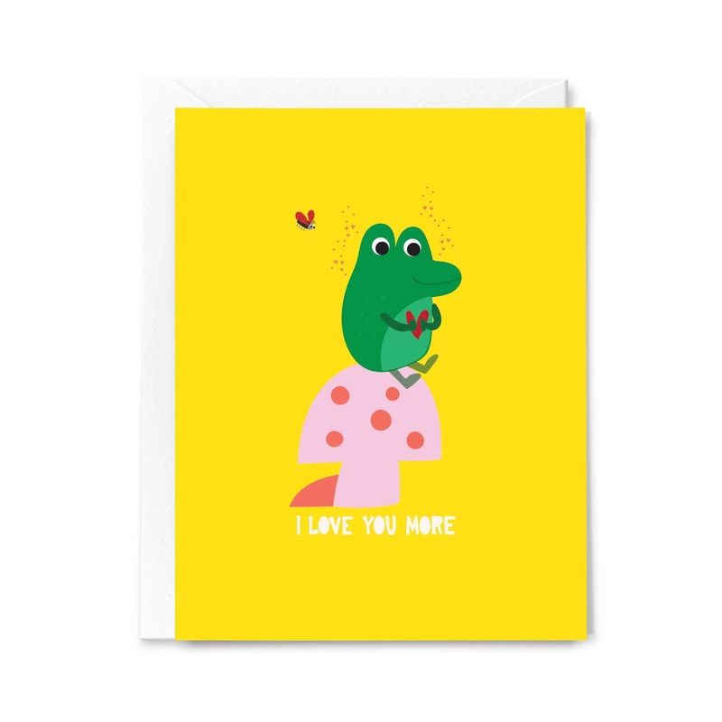 Love You More Valentines Day Card  Cute Frog on Mushroom