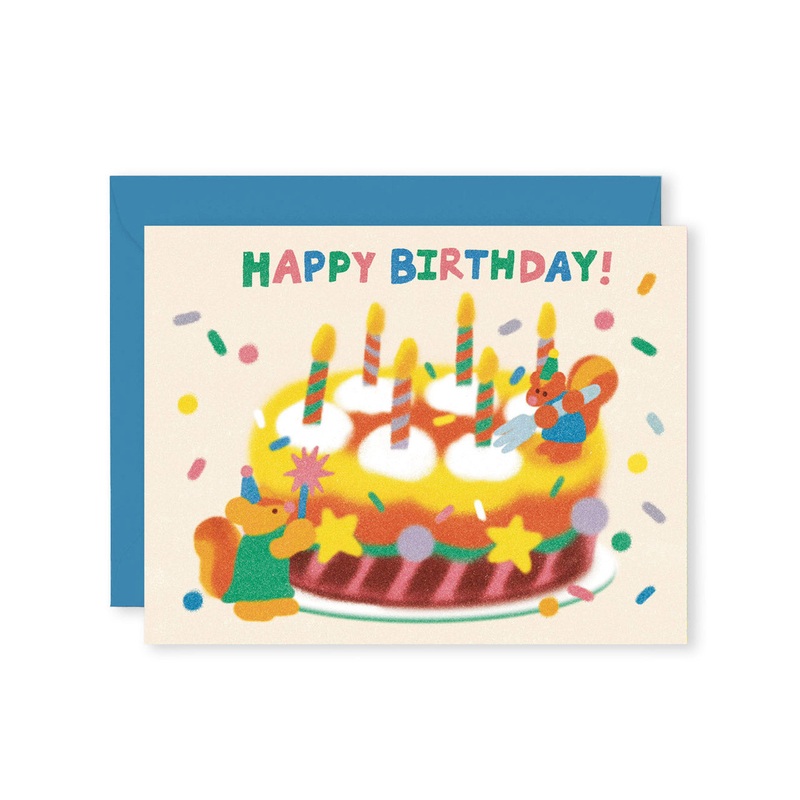 Happy Birthday Cake and Candles Greeting Card