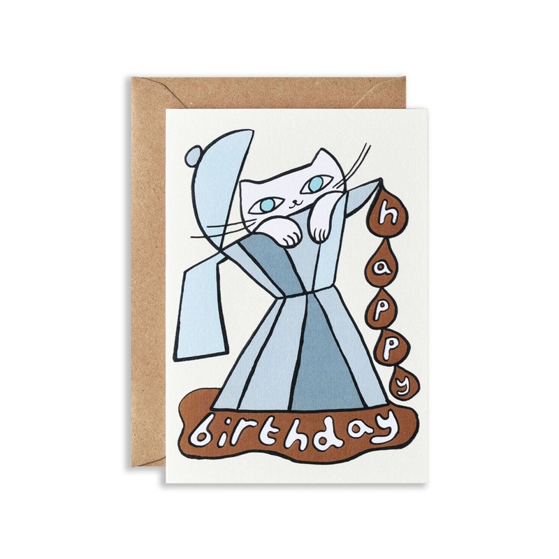 Happy Birthday Cat and Coffee Greeting Card