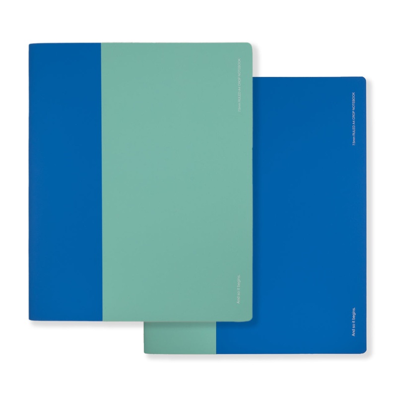 Soft Touch Notebooks Set of 2 Ruled A4 Cropped Mint and Blue
