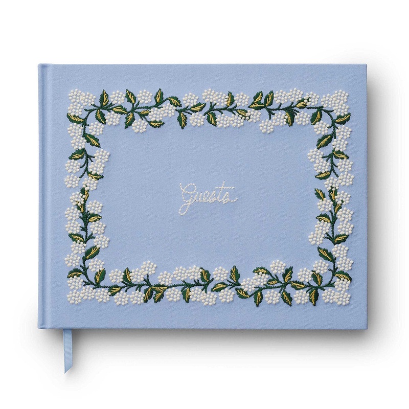 Hydrangea Embroidered Fabric Guest Book