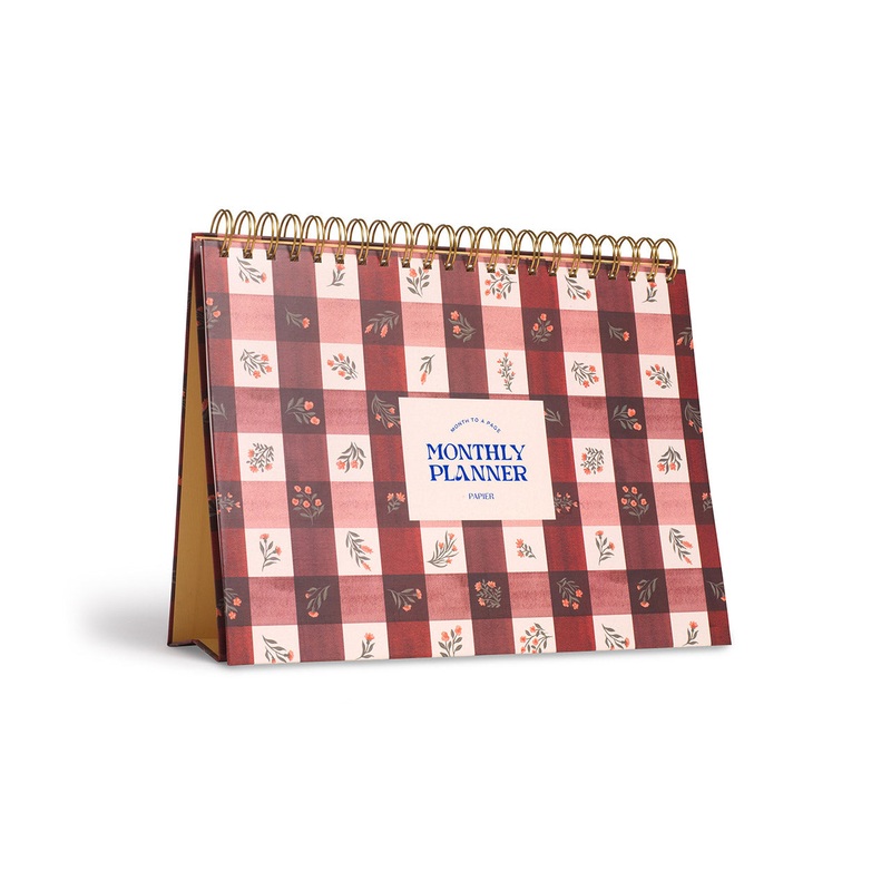 Floral Gingham Spiral Top Monthly Desk Pad A5