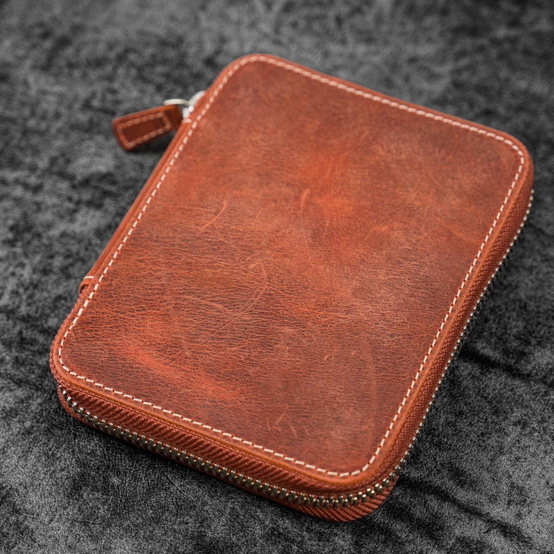 Galen Leather 10 Slot Zippered Pen Case – Crazy Horse Orange