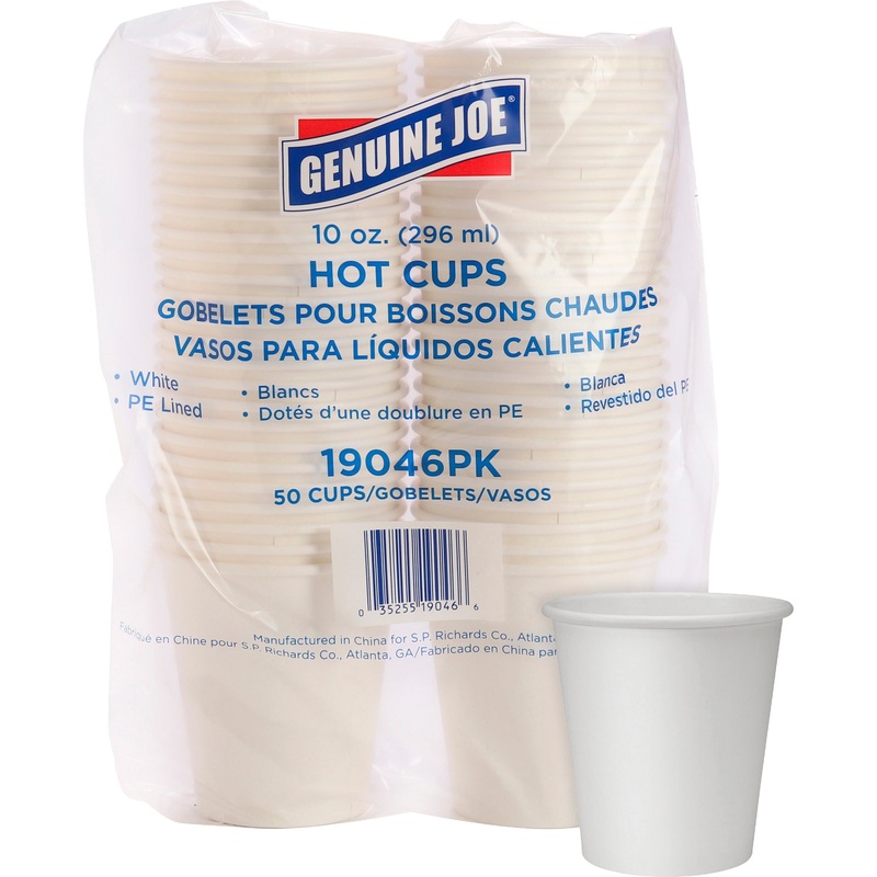 Genuine Joe 10 oz Disposable Hot Cups – 10 fl oz – White – Polyurethane – Beverage, Hot Drink – 50 / Pack