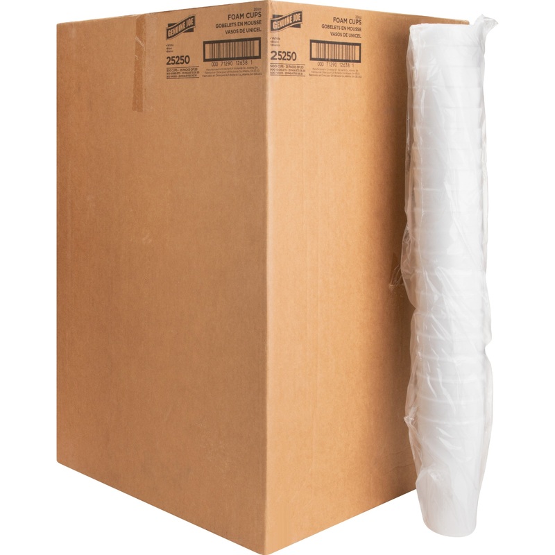 Genuine Joe 20 oz Foam Cups – 20 fl oz – White – Styrofoam – Hot Drink, Cold Drink – 500 / Carton