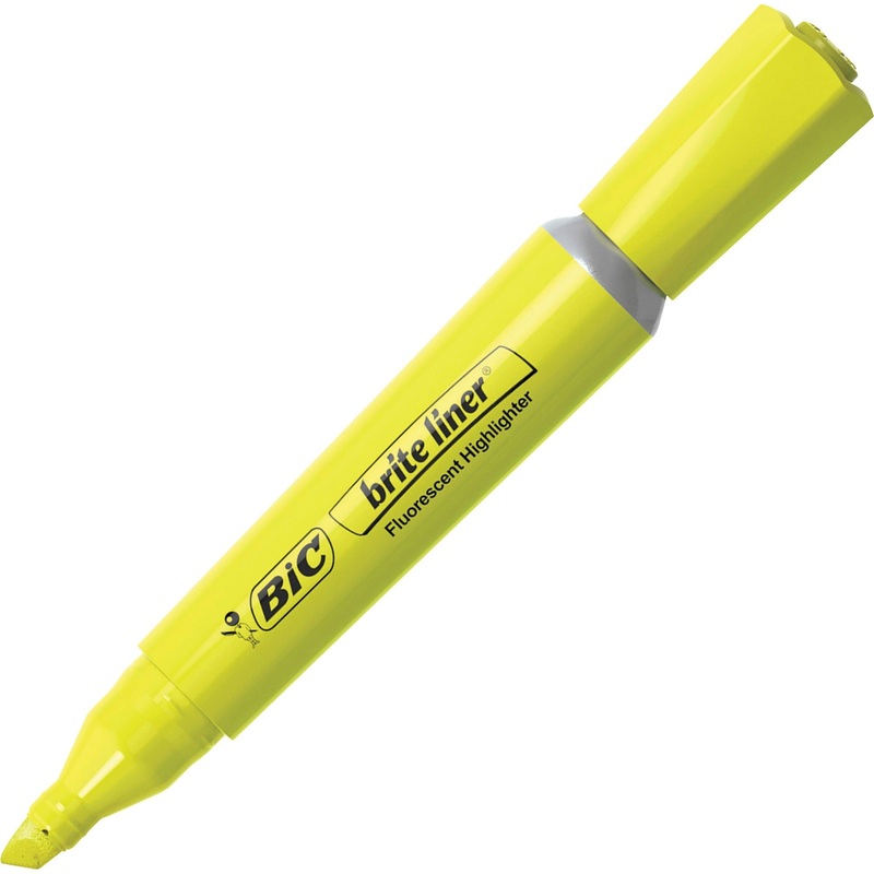 BIC Brite Liner Tank Highlighter – Fine Chisel Marker Point – Yellow Ink – 36 / Pack