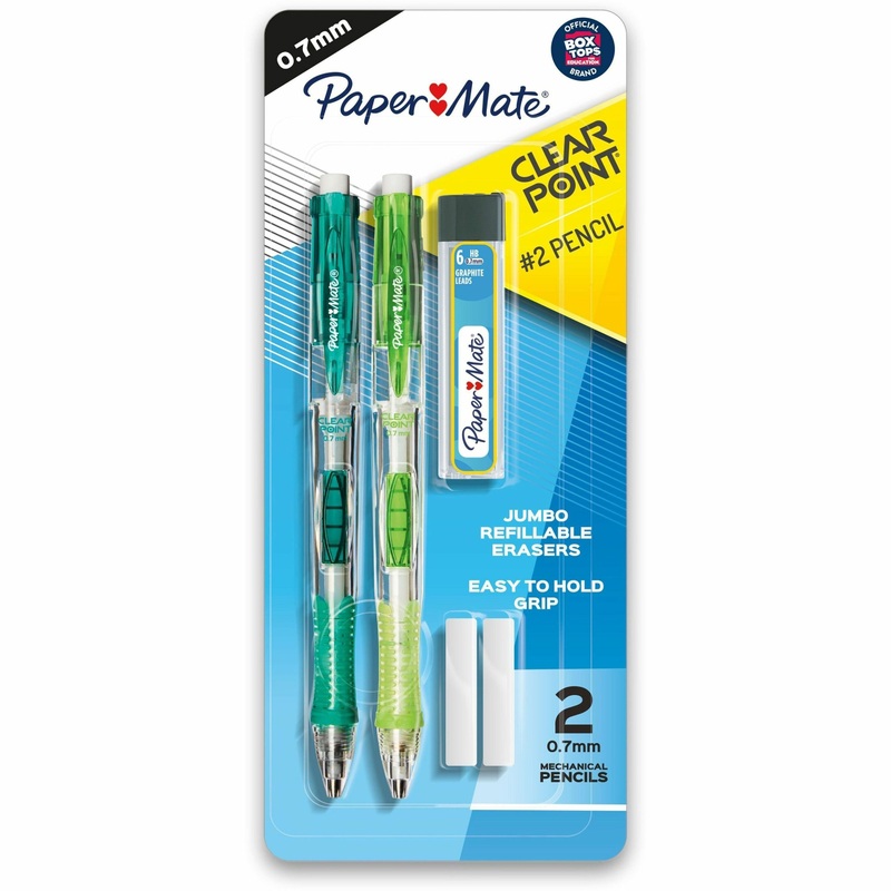 Paper Mate Clear Point Mechanical Pencils – 0.7 mm Black Lead – Refillable – Assorted Barrel – 2 / Pack