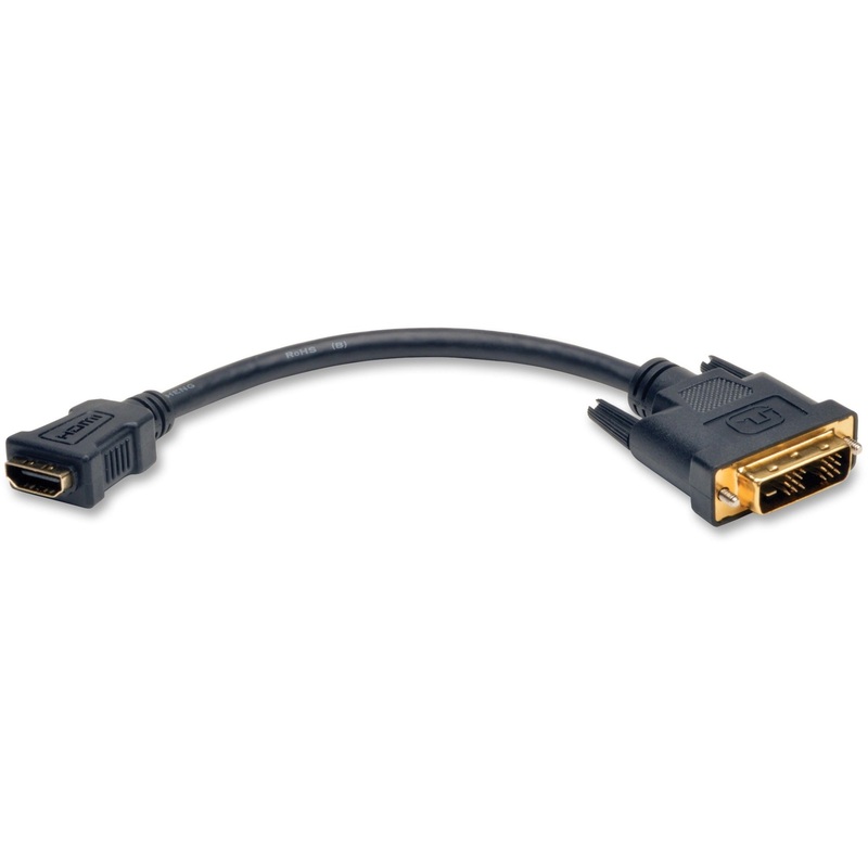 Tripp Lite series Tripp Lite HDMI to DVI Adapter Cable – 8″ DVI-D/HDMI Video Cable for Video Device – First End: 1 x DVI-D (Single-Link) Digital Video – Male – Second End: 1 x HDMI Digital Audio/Video – Female – Supports up to 1920 x 1200 – Shielding – Go