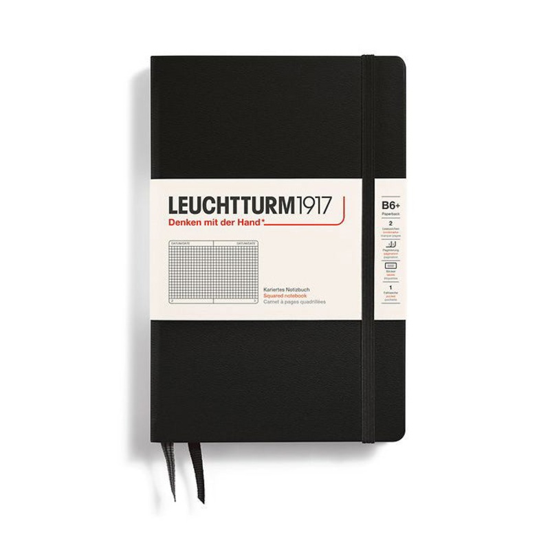 Leuchtturm1917 Paperback B6+ Hardcover Squared Notebook – Black