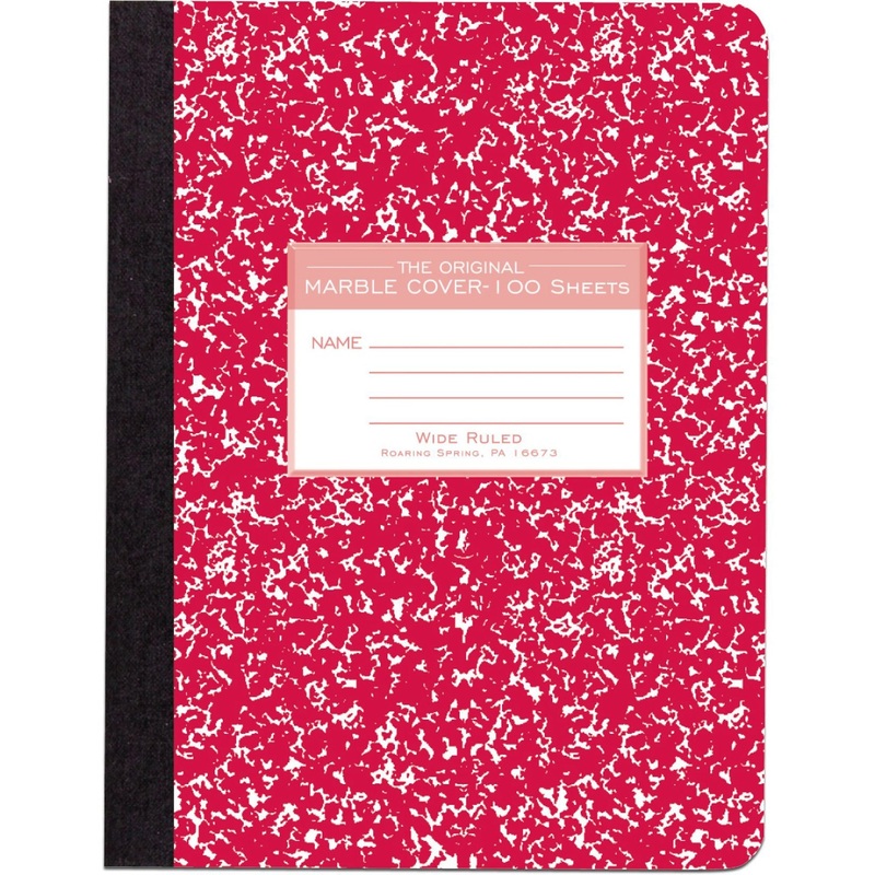 Roaring Spring Wide Ruled Hard Cover Composition Book – 100 Sheets – 200 Pages – Printed – Sewn/Tapebound – Both Side Ruling Surface – Ruled Red Margin – 15 lb Basis Weight – 56 g/m Grammage – 9 3/4″ x 7 1/2″ Sheet Size – 0.50″ Height x 7.5″ Width x