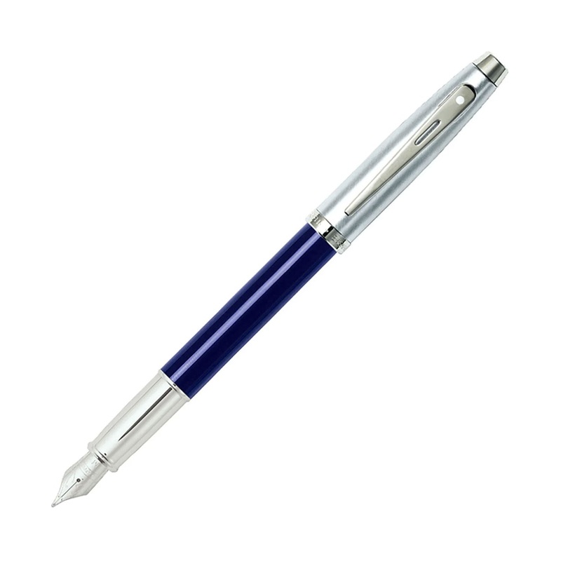 Sheaffer 100 Fountain Pen – Blue & Brushed Chrome Medium