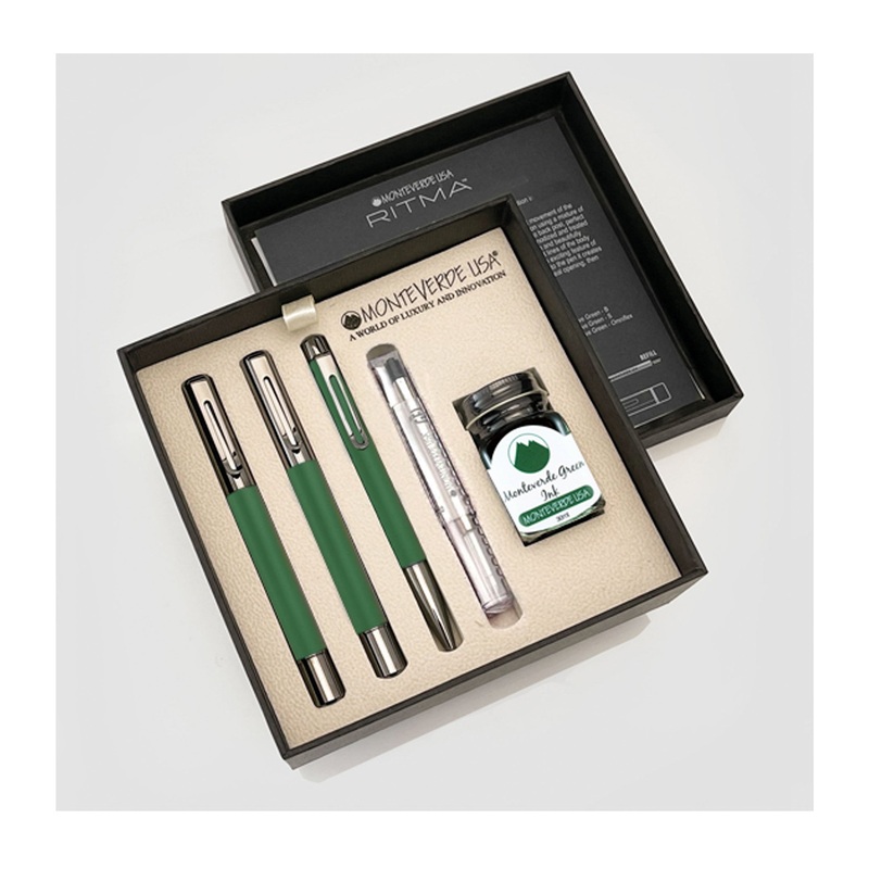 Monteverde Ritma 3+2 Piece Gift Set, Anodized Green Extra Fine