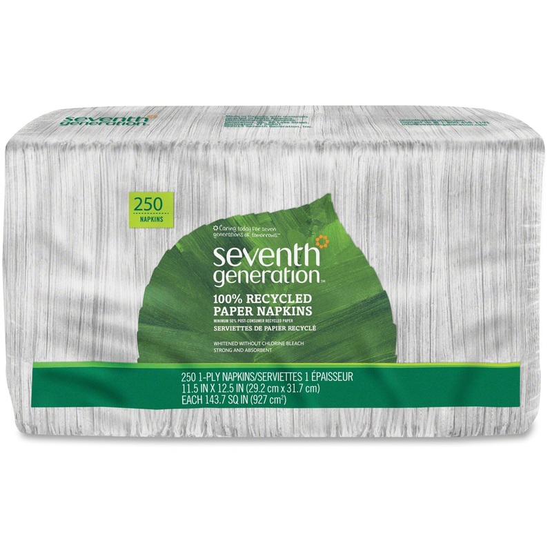 Seventh Generation 100% Recycled Paper Napkins – 1 Ply – 11.50″ Width x 12.50″ Length – White – Paper – 250 / Pack