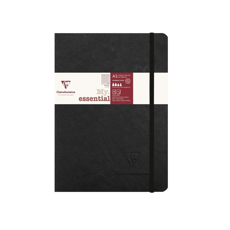 Clairefontaine My Essential Black Threadbound Notebook – A5, Ruled