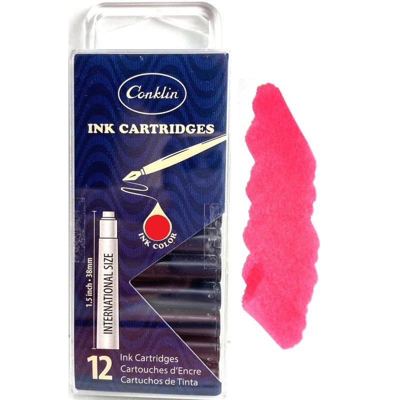 Conklin Fountain Pen Ink Cartridges, 12 Pack, Red
