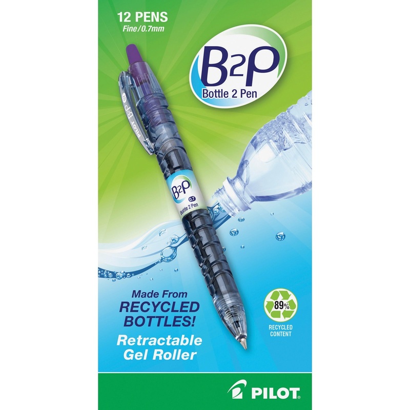 Pilot Bottle to Pen (B2P) B2P BeGreen Fine Point Gel Pens – Fine Pen Point – Refillable – Retractable – Purple Ink – Gel-based – 1 Dozen
