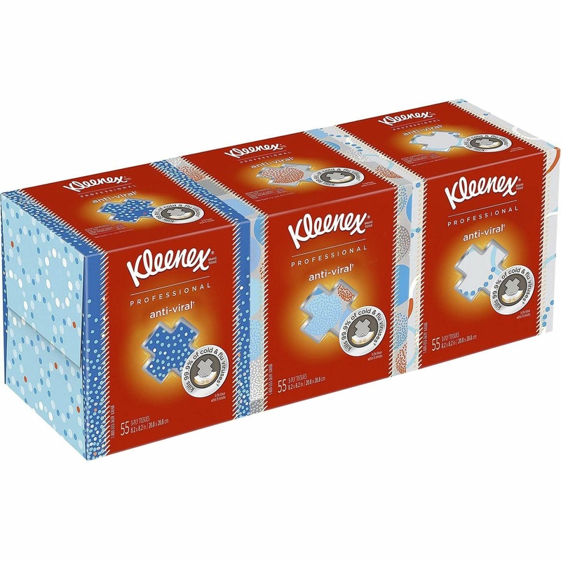 Kleenex Professional Anti-Viral Facial Tissue – 3 Ply – 8.20″ Width x 8.20″ Length – White – Paper – 55/Box – 3 / Pack