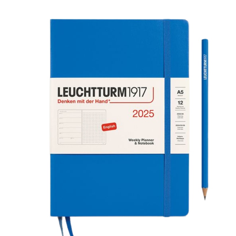 Leuchtturm1917 A5 Medium Hardcover Weekly Planner & Notebook 2025 – Dotted / Sky