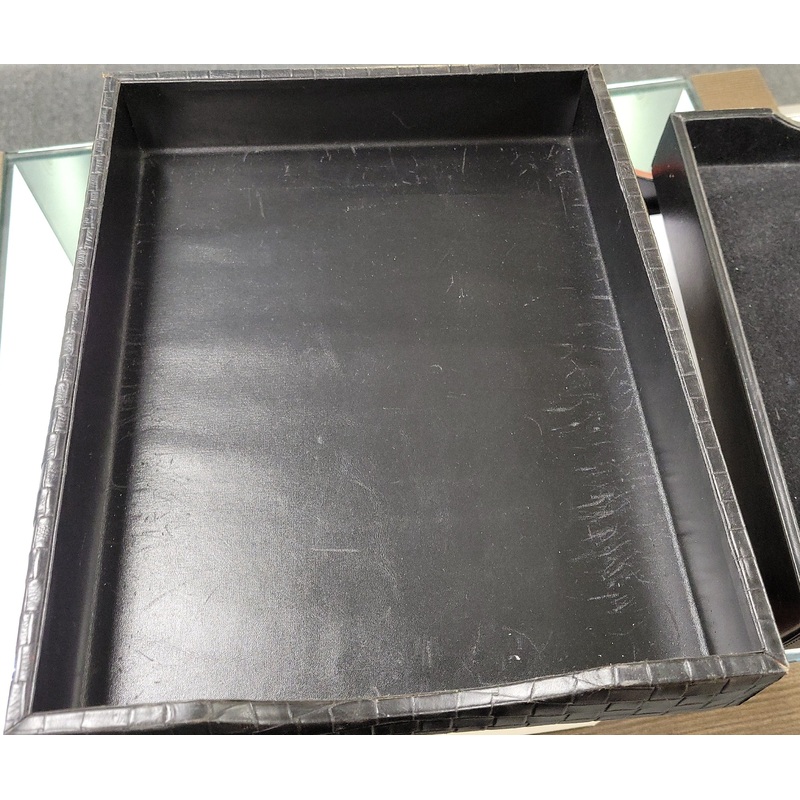 (Outlet) Bosca Letter Tray without Lid in Black Basket Weave