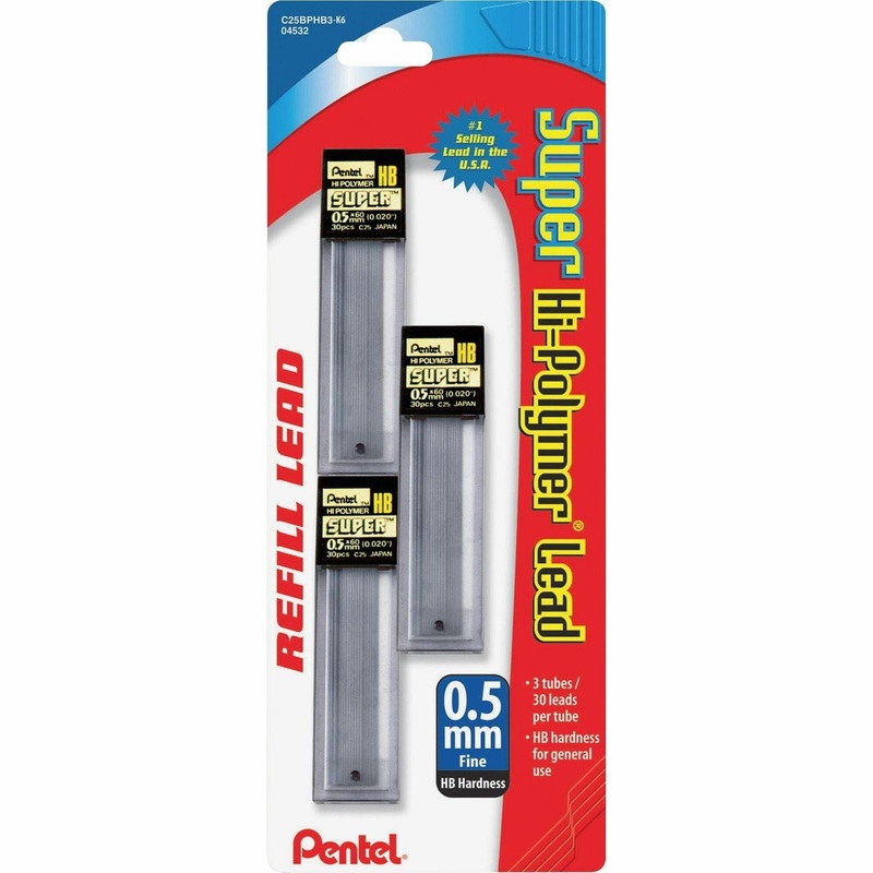 Pentel Super Hi-Polymer Leads – 0.5 mm , Fine Point – HB – Graphite Lead – 30/Tube – 3 / Pack