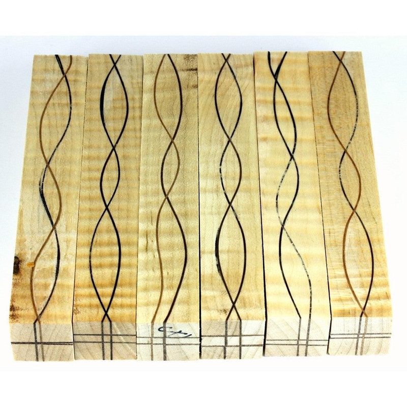 Segmented Serpentine Pen Blanks – Curly Maple With Walnut Veneers