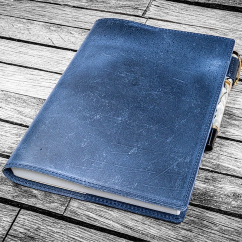 Galen Leather Slim A5 Notebook/Planner Cover – Crazy Horse Navy Blue