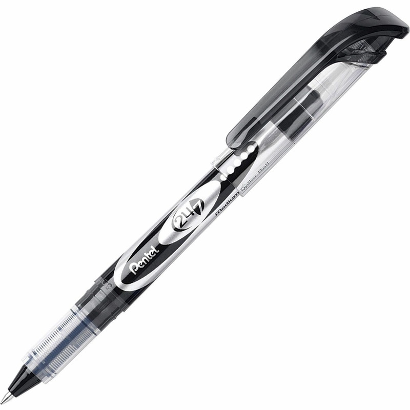 Pentel 24/7 Rollerball Pens – 0.7 mm Medium Pen Point – Black Ink – Water Based – Black Barrel – Metal Tip – 1 Dozen