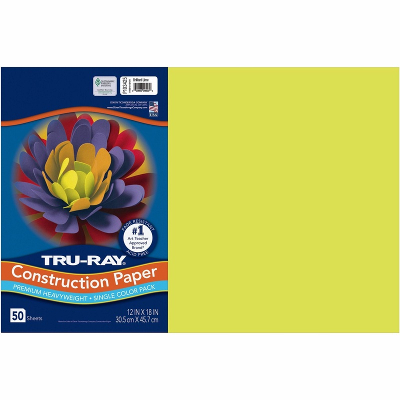 Tru-Ray Construction Paper – 18″ Width x 12″ Length – 76 lb Basis Weight – Brilliant Lime – 50 / Pack