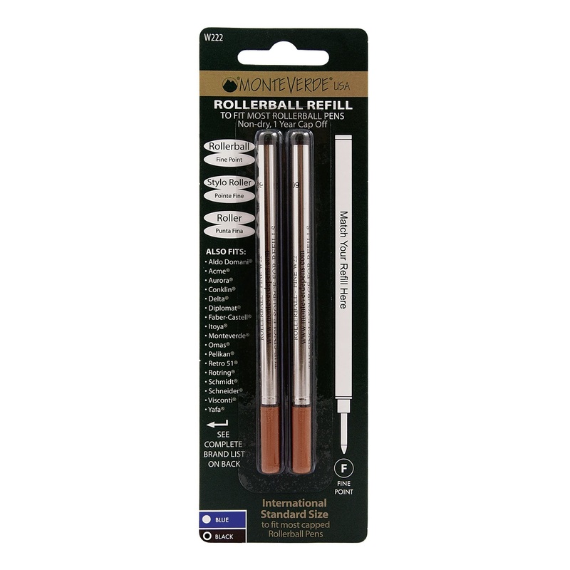 Monteverde Rollerball Refill to Fit Waterman Rollerball Pen, Pack of 2 Black Fine Point (0.5mm)