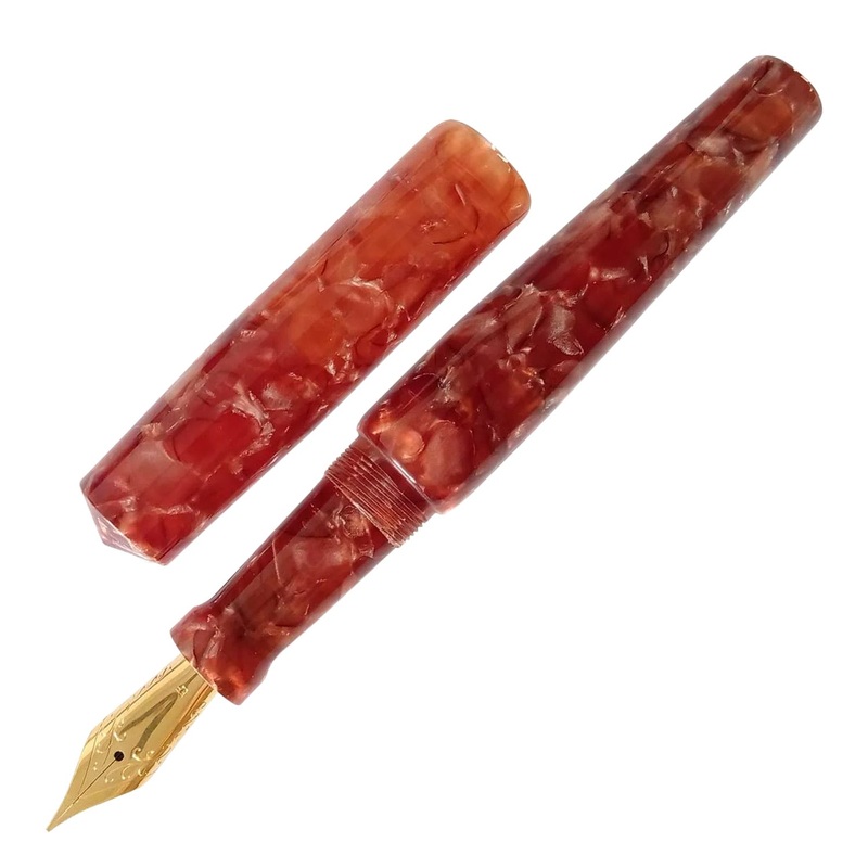 Ranga Abhimanyu Premium Acrylic Fountain Pen, Rust Red Cracked Ice – Steel Nib Extra Fine