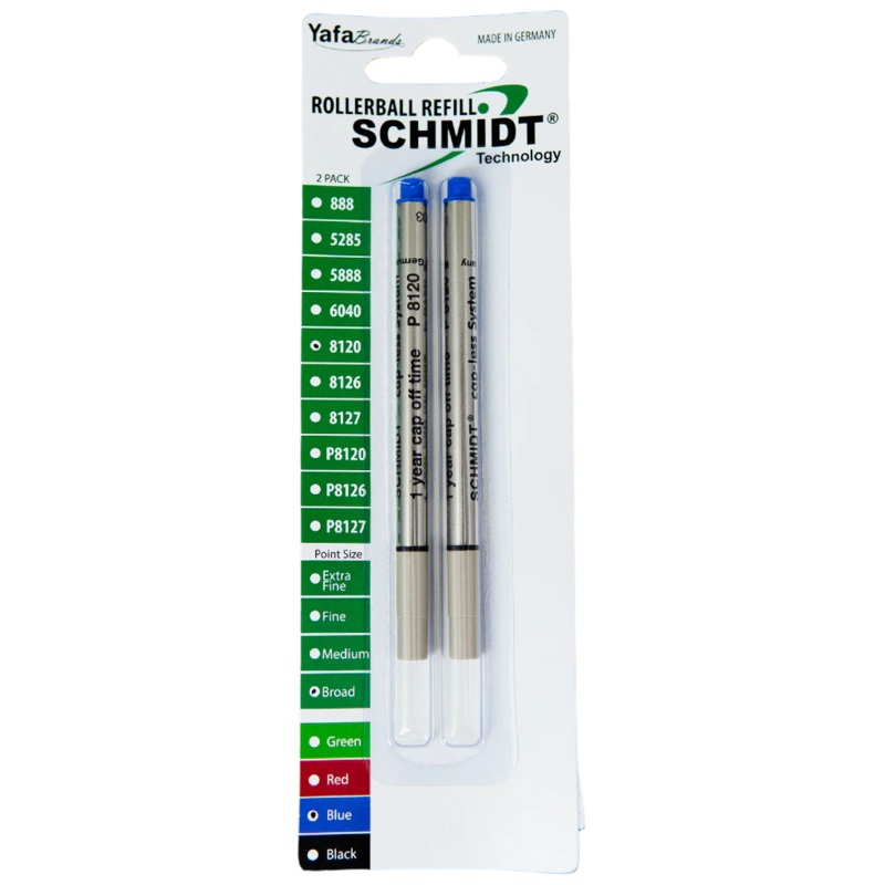 Schmidt Short Capless Rollerball Refill – Blue (2ea) Fine .6mm (P8126)