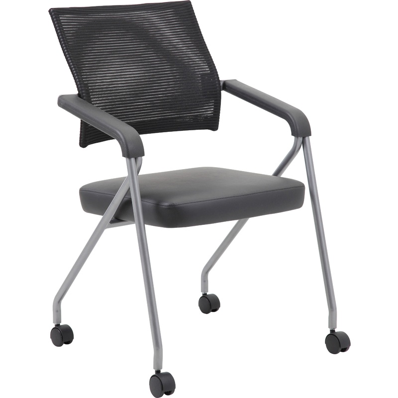 Boss Caressoft Plus Training Chair – Black Seat Color – Vinyl Seat Material – Black Back Color – Mesh Back Material – Pewter Frame Material – Four-legged Base – Armrest – 2 / Carton