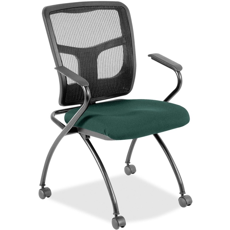 Lorell Mesh Back Nesting Training/Guest Chairs – Forte Chive Seat Color – Fabric Seat Material – Powder Coated Frame Color – Metal Frame Material – Four-legged Base – Black – Mesh – Armrest – 2 / Carton
