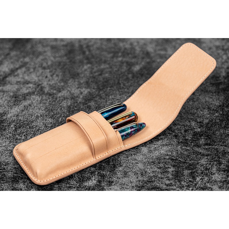 Leather Flap Pen Case for Three Pens – Undyed Leather