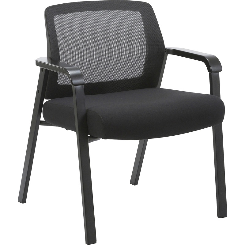 Lorell Big & Tall Mesh Low-Back Guest Chair – Fabric Seat Material – Mesh Back Material – Steel Frame Material – Low Back – Black – 1 Each