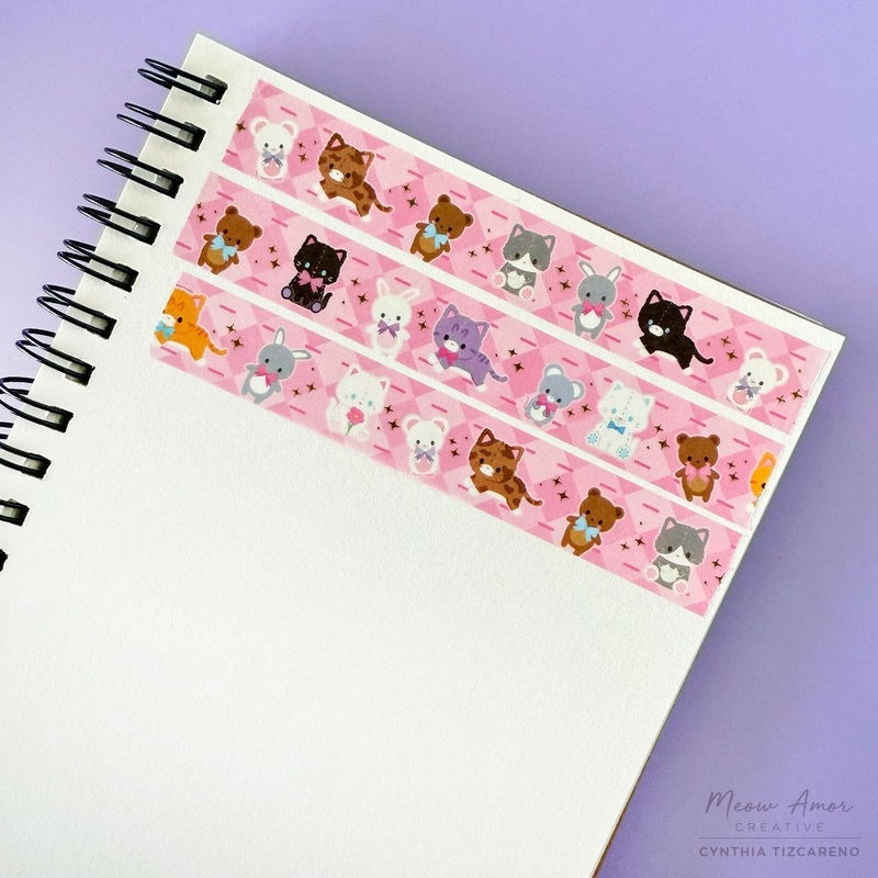 Meow Amor Creative – Plushie Cats Gold Foil Washi Tape