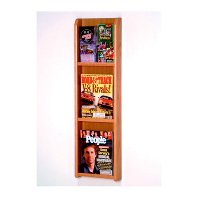 3 Magazine/6 Brochure Acrylic & Oak Wall Display Light Oak