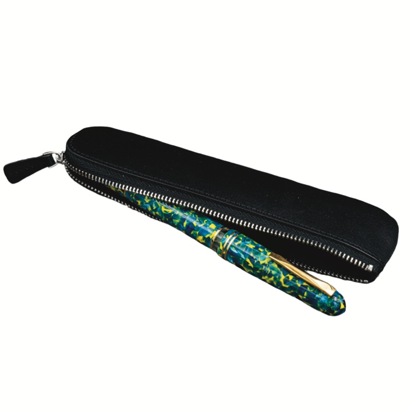 Galen Leather Single Zippered Fountain Pen Pouch – Black