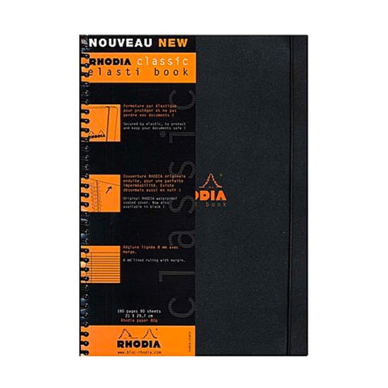 Rhodia #19 Elasti Wirebound A4+ Lined with Margin Notebook – Black