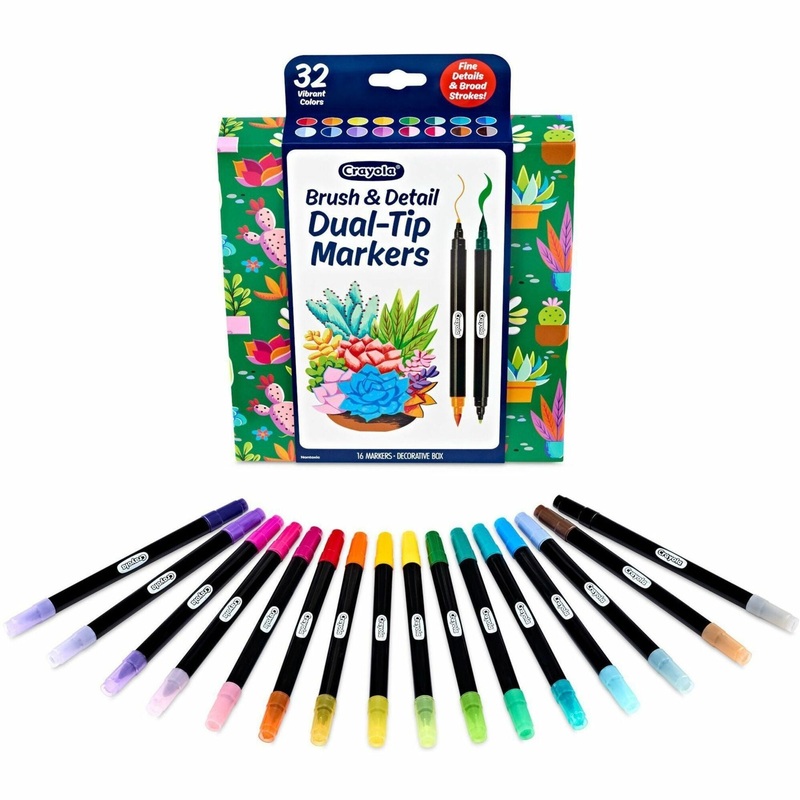 Crayola Dual-Ended Markers – Brush, Ultra Fine, Chisel Marker Point – Multi Ink – Water Based – 16 / Pack