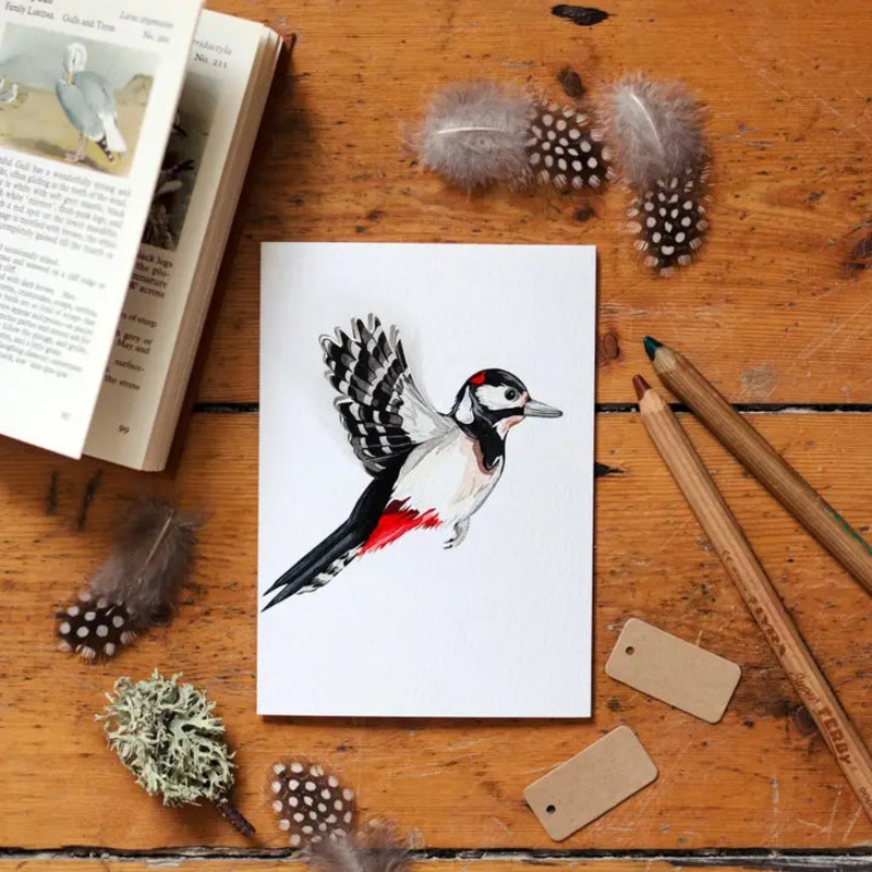 Woodpecker Pop Out Bird Watercolour Greetings Card