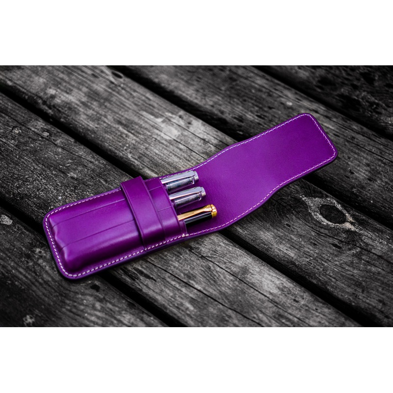 Leather Flap Pen Case for Three Pens – Purple