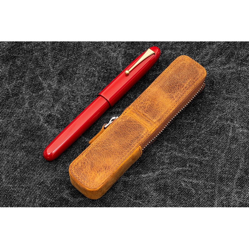 Leather Zippered Magnum Opus Single Hard Pen Case For Oversized Pens & Namiki  Emperor – Crazy Horse Brown