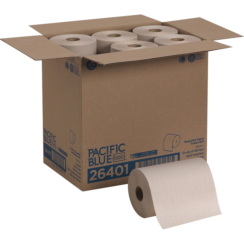 Pacific Blue Basic Recycled Paper Towel Roll – 1 Ply – 7.87″ Width x 350 ft Length – Natural – 12 / Carton
