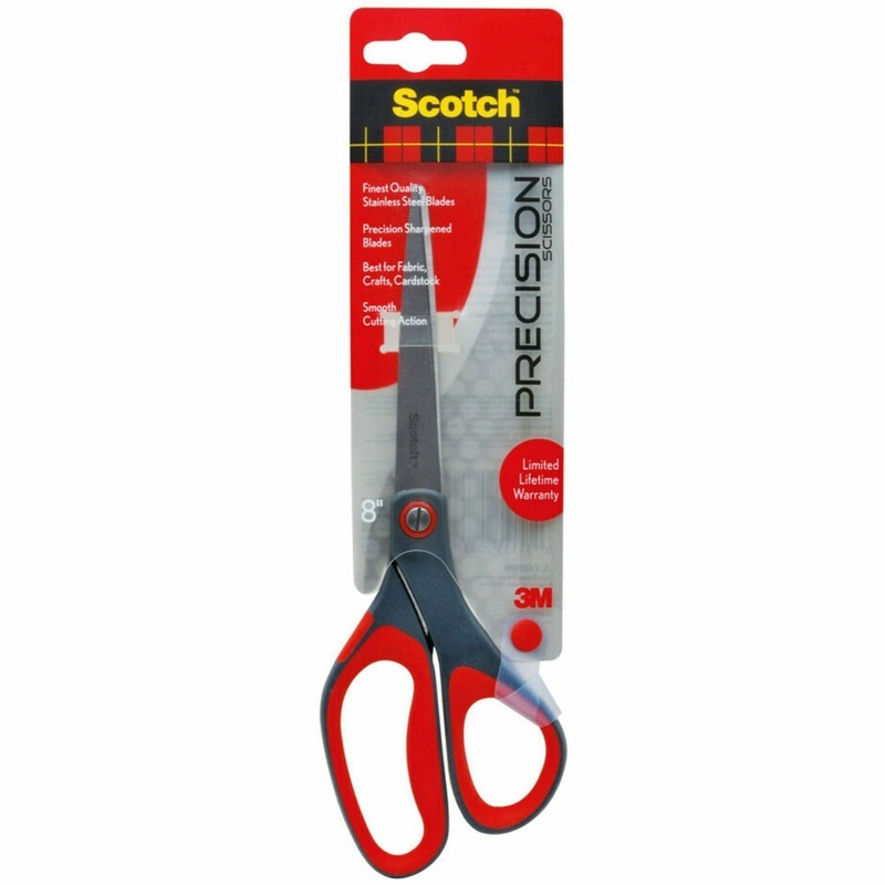 Scotch Precision Scissors – Straight Handles – 8″ Overall Length – Left/Right – Stainless Steel – Red, Gray – 1 Each