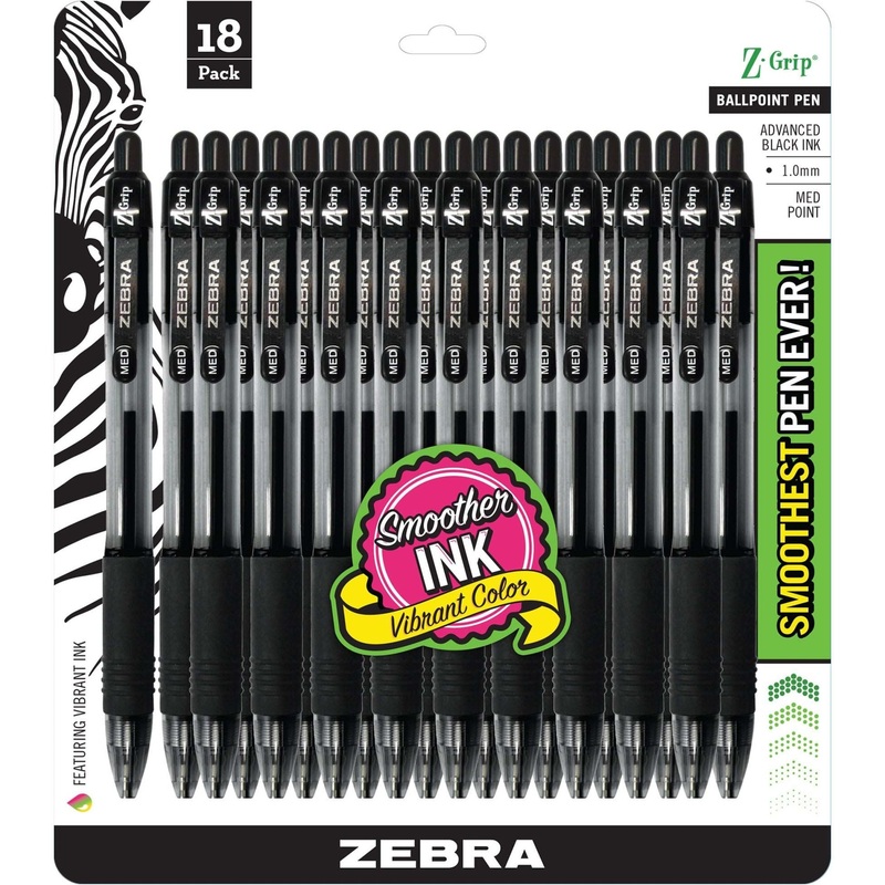Zebra Z-Grip Retractable Ballpoint Pens – 1 mm Medium Pen Point – Retractable – Black Ink – 18 / Pack