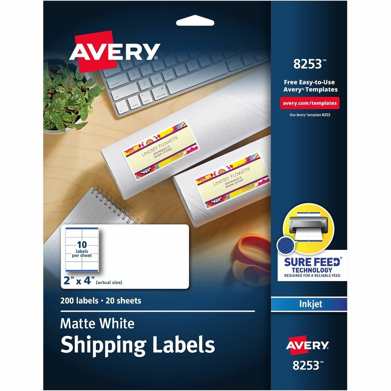 Avery White Shipping Labels, Sure Feed, 2″ x 4″ , 200 Labels (8253) – 2″ Width x 4″ Length – Permanent Adhesive – Rectangle – Inkjet – White – Paper – Permanent Adhesive, Jam Resistant, Customizable – 10 / Sheet – 20 Total Sheets – 200 Total Lab